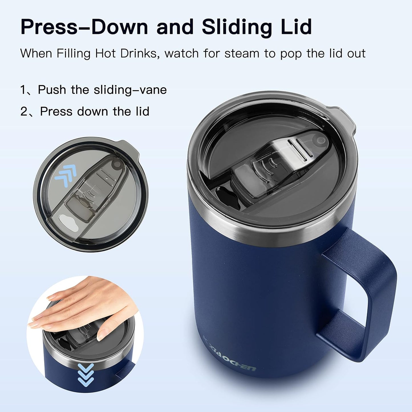 KXIAOCHEN 20oz Insulated Coffee Mug with Lid, Stainless Steel Coffee Cup, Double Wall Vacuum Coffee Tumbler with Handle, Premium Thermal Travel Coffee Mug (Blue green Navy 2Pack)