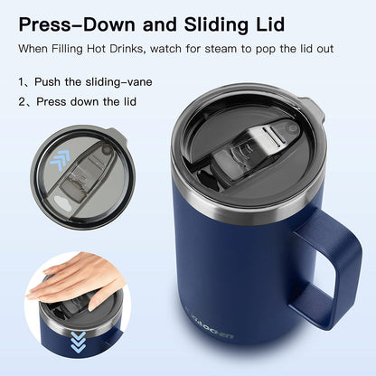 KXIAOCHEN 20oz Insulated Coffee Mug with Lid, Stainless Steel Coffee Cup, Double Wall Vacuum Coffee Tumbler with Handle, Premium Thermal Travel Coffee Mug (Blue Navy Purple 2Pack)