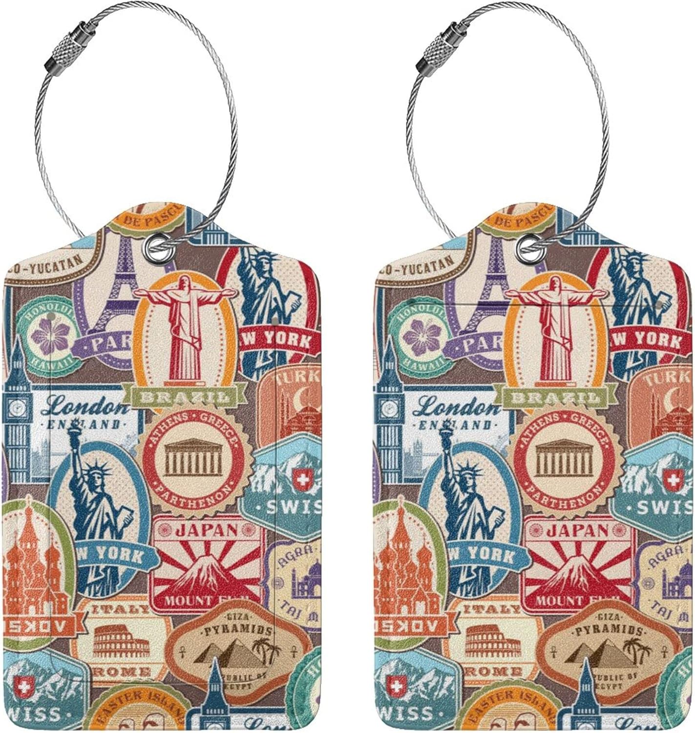 2 Pack Landmark Sticker Luggage Tags for Suitcases Women Men Kids, Bag Tags for Leather Luggage with Waterproof Suitcase Tags Privacy Cover Name ID Label Steel Loop for Travel Bag Suitcase