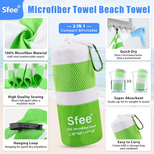 Sfee 2 in 1 Microfiber Oversized Beach Towel, Quick Dry Towel Travel Towel Camping Towel Super Absorbent Compact Lightweight Sports Gym Towels for Beach,Gym, Hiking, Pool, Backpacking, Bath, Yoga