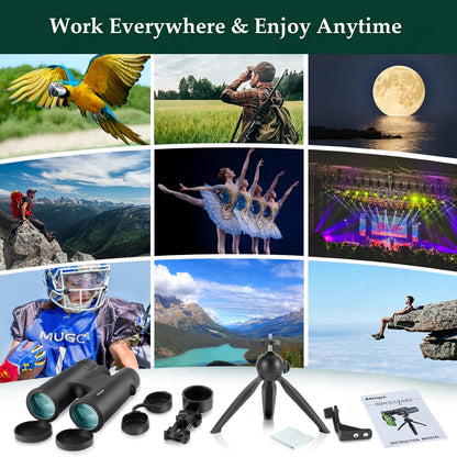 Adorrgon 12x42 HD Binoculars for Adults High Powered with Phone Adapter, Tripod and Tripod Adapter - Large View Binoculars with Clear Low Light Vision - Binocular for Bird Watching Cruise Travel