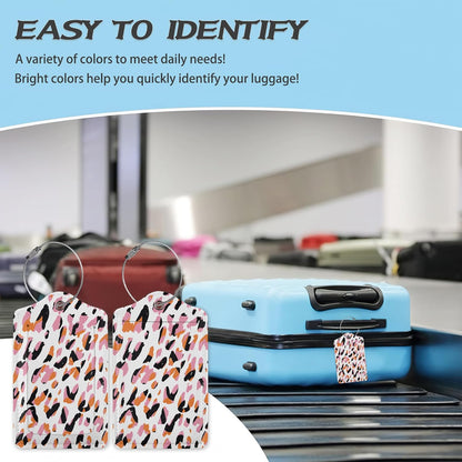 3 Pack Luggage Tag for Suitcase,Abstract Modern Leopard Leather Luggage Tags with Privacy Cover Name ID Label Identifiers Travel Bag Tags for Women Men Boys Girls