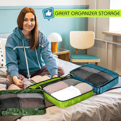 5 Pcs Packing Cubes for Suitcase Large Travel Cubes Carry on Luggage Organizer Bags for Clothes Accessories(L,Green)