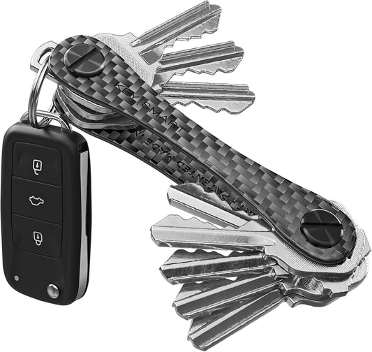 KEYSMART Key Holder for Keychain - Compact Key Organizer for Key Chain, Minimalist Clutter-Free EDC Keychains Key Ringys, Carbon Fiber 3k, 14 Keys