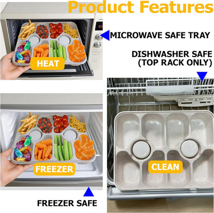 10-Compartment Insulated Snackle Box with Thermal Bag&Cover-Portable Divided Serving Tray,Dishwasher Safe,Clear Lid & Handle-Storage for Fruits bento Nuts, food storage,small tableware（white）