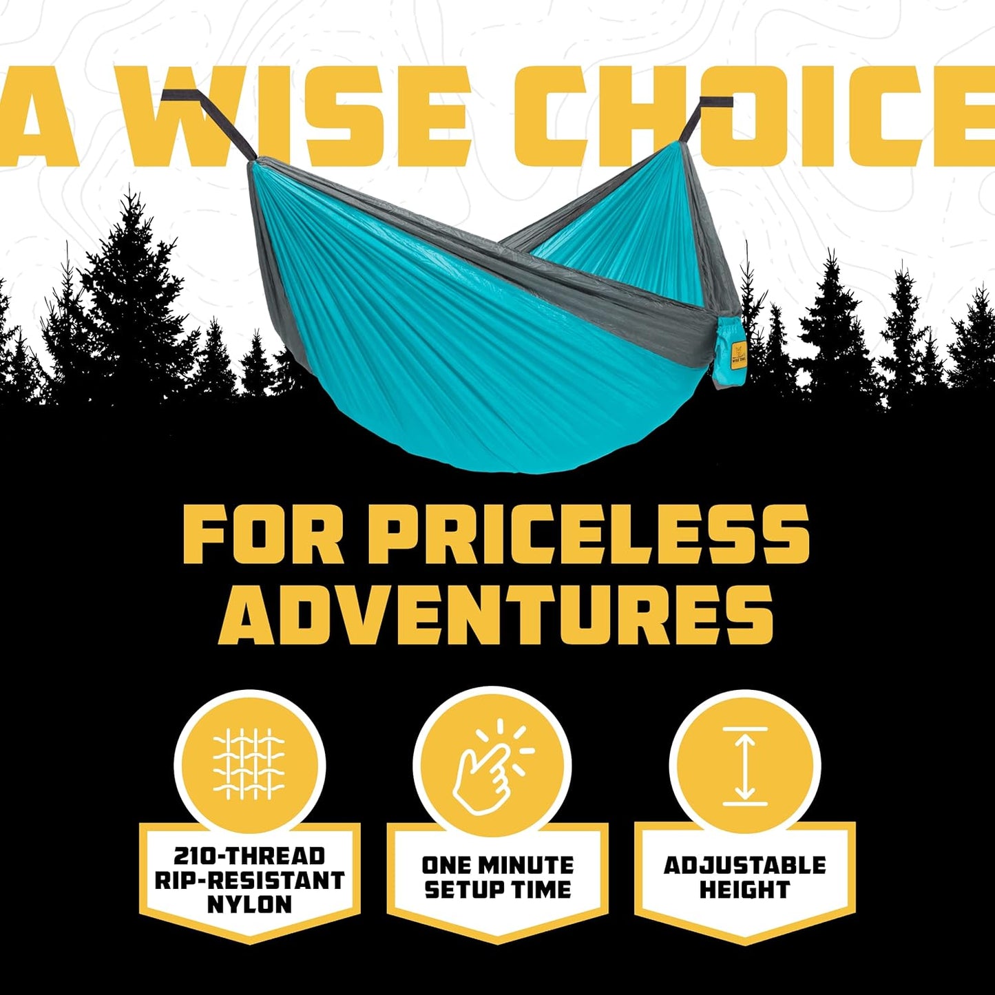 Wise Owl Outfitters Camping Hammock – 500lbs Portable Hammock with Tree Straps - Travel, Backpacking, Hiking, Outdoors Camping Gear - Single or Double
