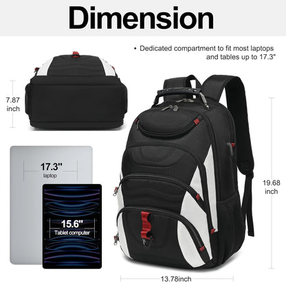 Boavan Laptop Backpack for men, 17.3 inch Laptop Bag with USB Port, Waterproof Travel Work Backpack Purse, Anti-Theft Teacher Nurse Doctor Casual Bookbags Office Business backpack，White