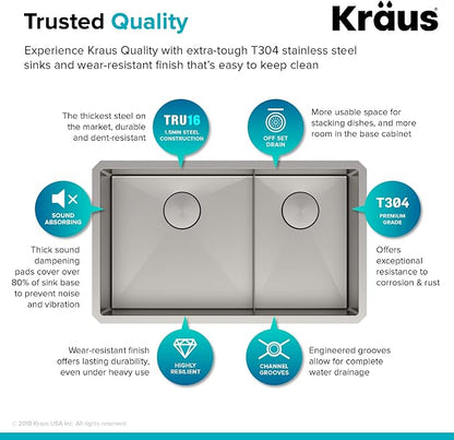 KRAUS Standart PRO™ 32-inch 16 Gauge Undermount 60/40 Double Bowl Stainless - Image 6