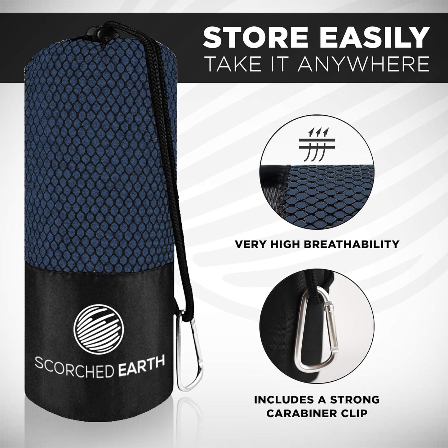 ScorchedEarth Microfiber Travel & Sports Towel Set (True Navy) - XL Set (39x70.5 & 12x24