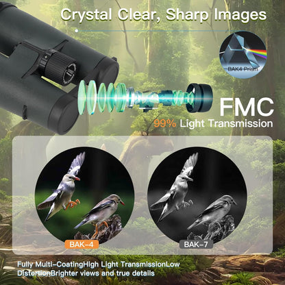 12X50ED Compact Binoculars for Adults – High-Powered BAK4 Prisms, Diamond White Coating, Waterproof & Fogproof, Rubber Armored – Ideal for Bird Watching, Hunting, Travel, Outdoor Sports
