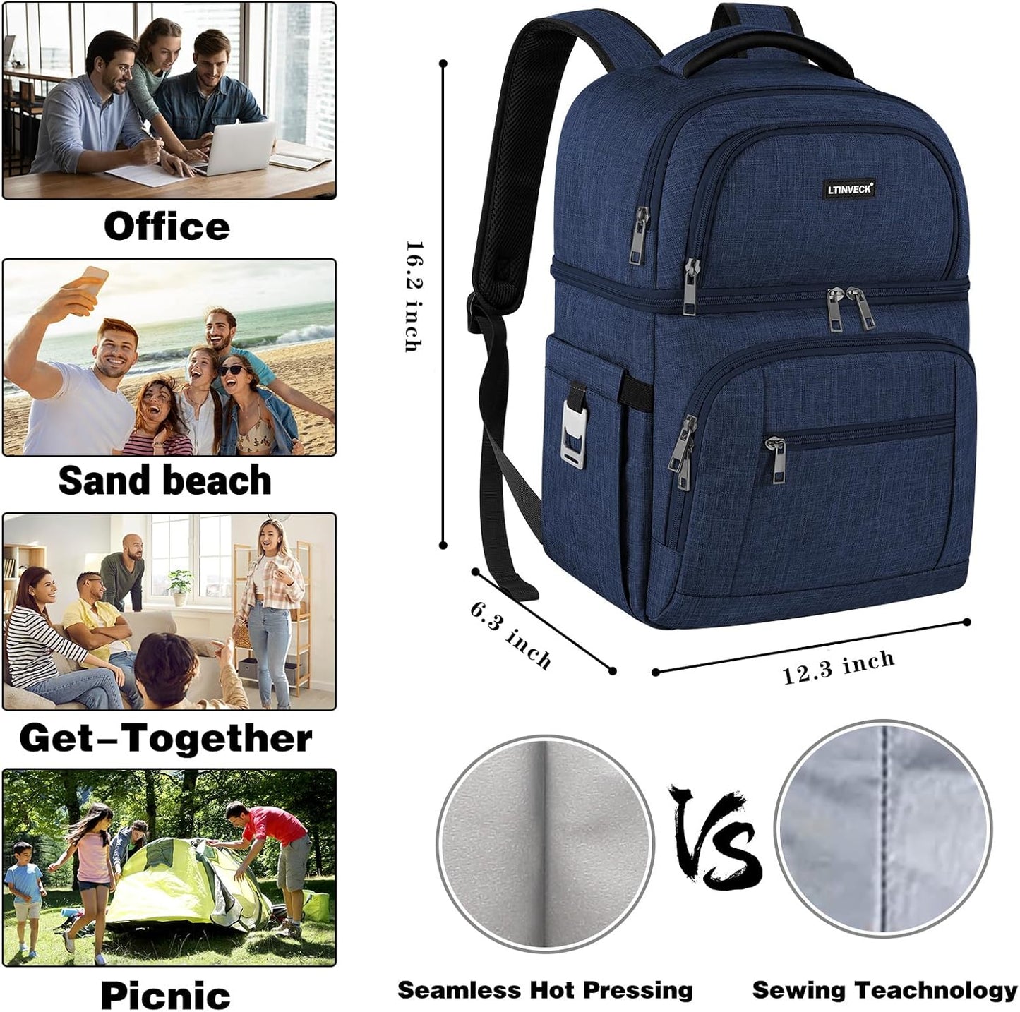 Cooler Backpack,Insulated Backpack Cooler Leakproof Double Deck Cooler Bag for Men Women RFID Lunch Backpack