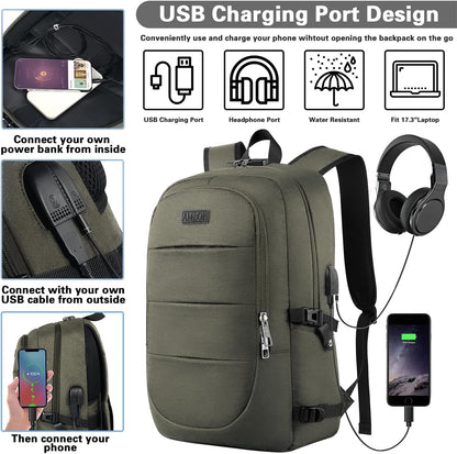 AMBOR Anti Theft Backpack, 15.6-17.3 inch Business Laptop Carry on Backpack with USB Charging Port and Headphone Interface, Travel Backpack for Men & Women