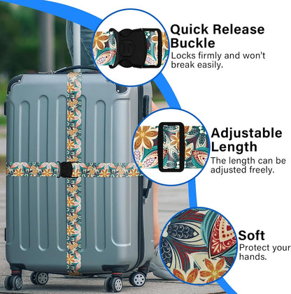 2 Pack Luggage Straps for Suitcases, Adjustable Travel Belt with Double Lock and Quick Release Buckle, Heavy Duty Nylon Bag Packing Strap, Unique Identifiers Business Travel Accessories-Green Flowers