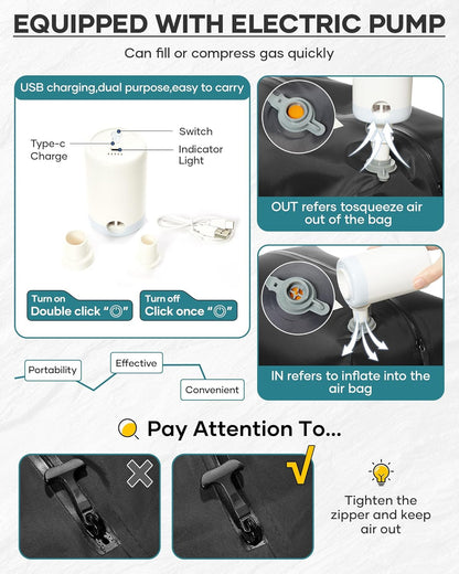 Vacuum Backpack Travel With Pump,Mochila De Viaje Compresion Al Vacio,Personal Item Travel Backpack With Vacuum System,Large Carry On Vacpack Backpacks For Women Men,Peacock Blue