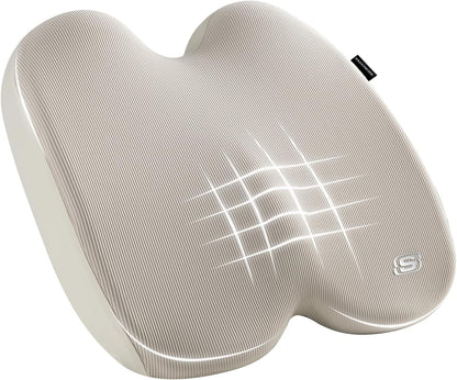 Skechers Memory Foam Seat Cushion,Ribbed Fabric Office Chair Cushion for Tailbone Pain Relief,Butt Pillow for Office Chair,Car Seat Cushion,Long Sitting Office Workers,and Car Drivers,Beige