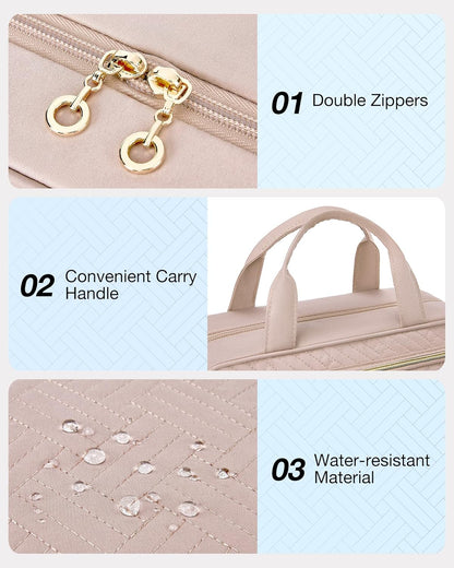 BAGSMART Travel Toiletry Bag Hanging Travel Makeup Organizer Cosmetic Bag Makeup Bag for Full Sized Toiletries, Basic-Pink