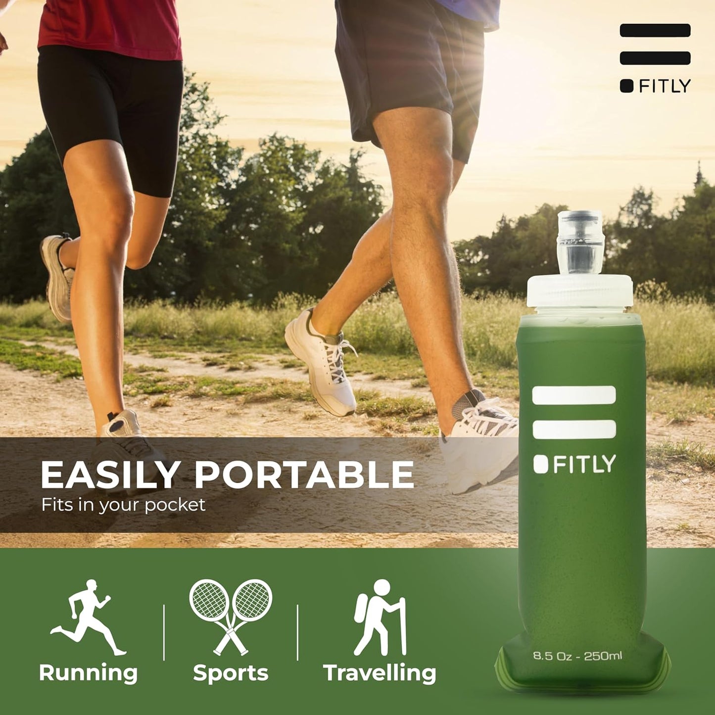 FITLY Soft Flask - Shrink As You Drink Soft Water Bottle for Hydration Pack - Folding Water Bottle Ideal for Running, Hiking, Cycling, Climbing & Rigorous Activity