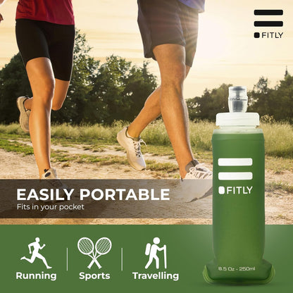 FITLY Soft Flask - Shrink As You Drink Soft Water Bottle for Hydration Pack - Folding Water Bottle Ideal for Running, Hiking, Cycling, Climbing & Rigorous Activity