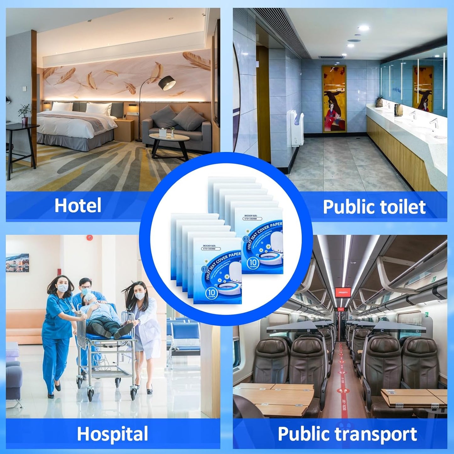 110 Pcs XL disposable flushable toilet seat covers 100% Wood Pulp Cotton for Travel Public Toilets for Adults and Toddlers & Kids | Compact Universal Toilet seat Cover