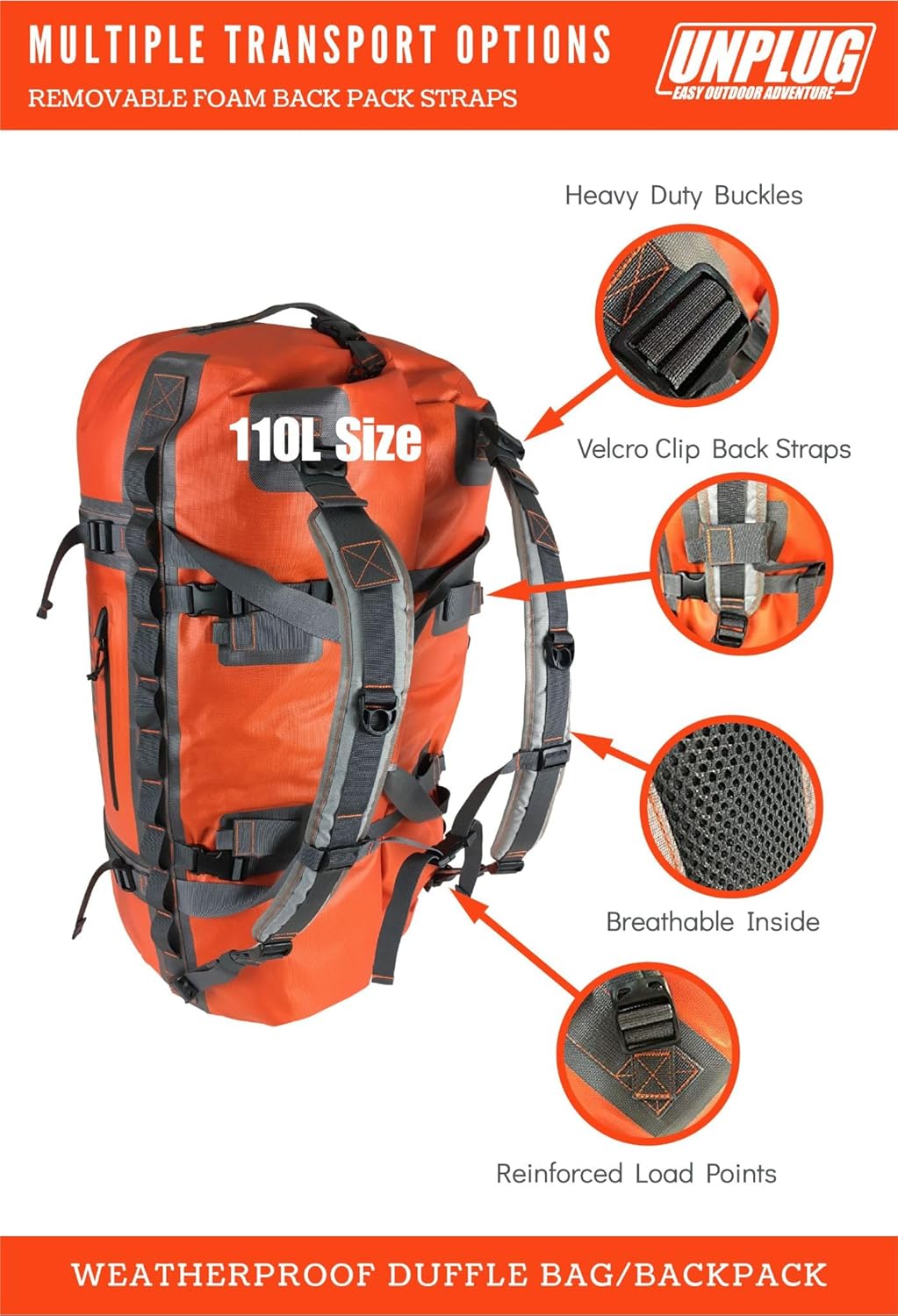 big duffle bag equipment duffle bag large waterproof luggage extra large duffle bag for travel kayaking accessories boating equipment backpack duffle bags for travel drybag waterproof bag (110L AO)