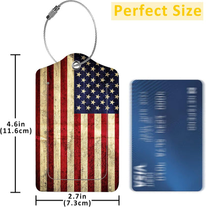 2 Pack American Flag Luggage Tags for Suitcases,USA Flag Leather Baggage Suitcases Tag Name ID Label Privacy Cover Travel Bag Tags for Women Men Boys Girls