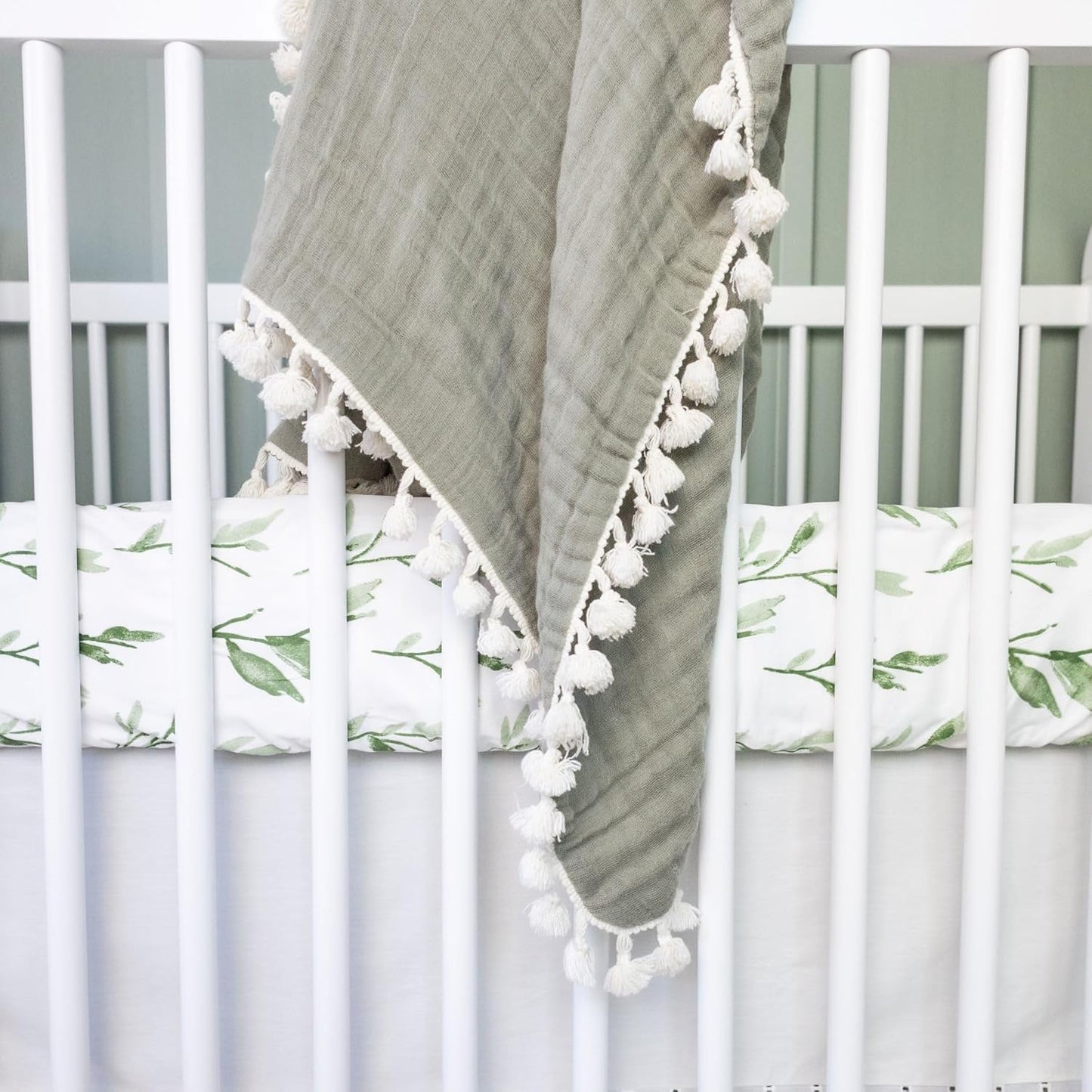 Crane Baby 100% Cotton Sateen Crib Sheet, Fitted for Cribs and Toddler Beds, Baby Crib Sheets, Baby Bedding for Boys and Girls, Green Leaf