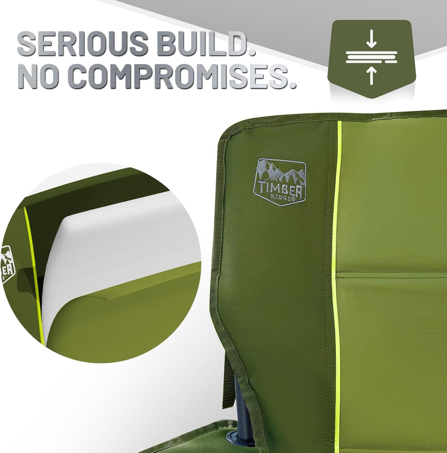 TIMBER RIDGE Oversized Folding Camping Chair for Adults, Support 550 LBS Heavy Duty with Cup Holder Side Pocket for Camp, Lawn, Picnic, Green, 2 Pack