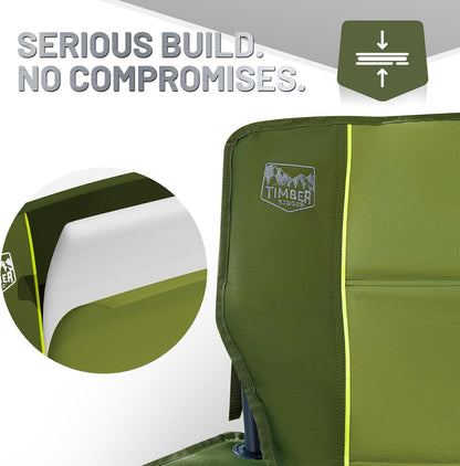TIMBER RIDGE Oversized Folding Camping Chair for Adults, Support 550 LBS Heavy Duty with Cup Holder Side Pocket for Camp, Lawn, Picnic, Green, 2 Pack