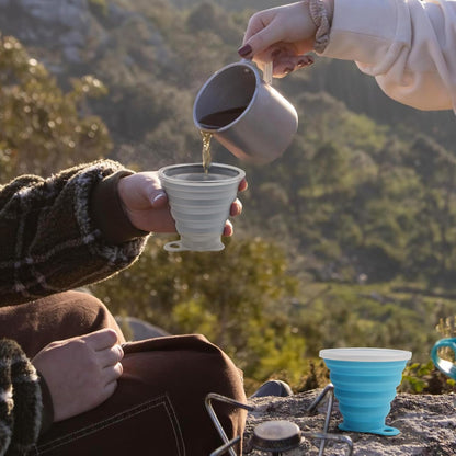 2 Pack Silicone Collapsible Travel Cup with Lids, Portable Folding Camping Cup Sets for Camping Hiking Outdoors Travel, Grey & Blue