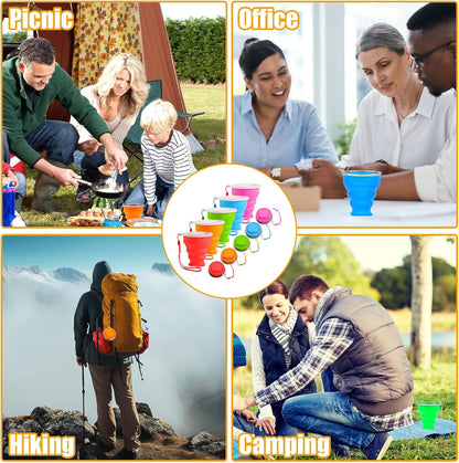 5Pcs Silicone Collapsible Cup for Travel, Reusable Folding Camping Cup Mug with Lids, Portable Expandable Drinking Cup Collapsible Water Cups Mugs Set Telescopic Camping Tumblers for Hiking