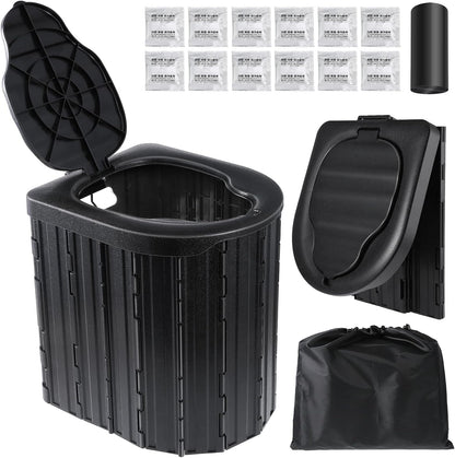 Camping Toilet, Portable Toilet for Adults, Camp Toilet with Handbag, Travel Potty for Camping, Hiking, RoadTrip, Car, Tent, Truck Drivers (black-15.7''H)