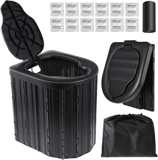 Camping Toilet, Portable Toilet for Adults, Camp Toilet with Handbag, Travel Potty for Camping, Hiking, RoadTrip, Car, Tent, Truck Drivers (black-15.7''H)