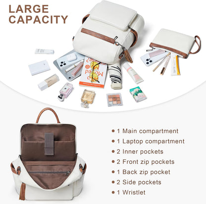 Shrrie Vegan Leather Laptop Backpack for Women 15.6 inch Work Backpack Fashion Travel Backpack Purse for Travel College Work