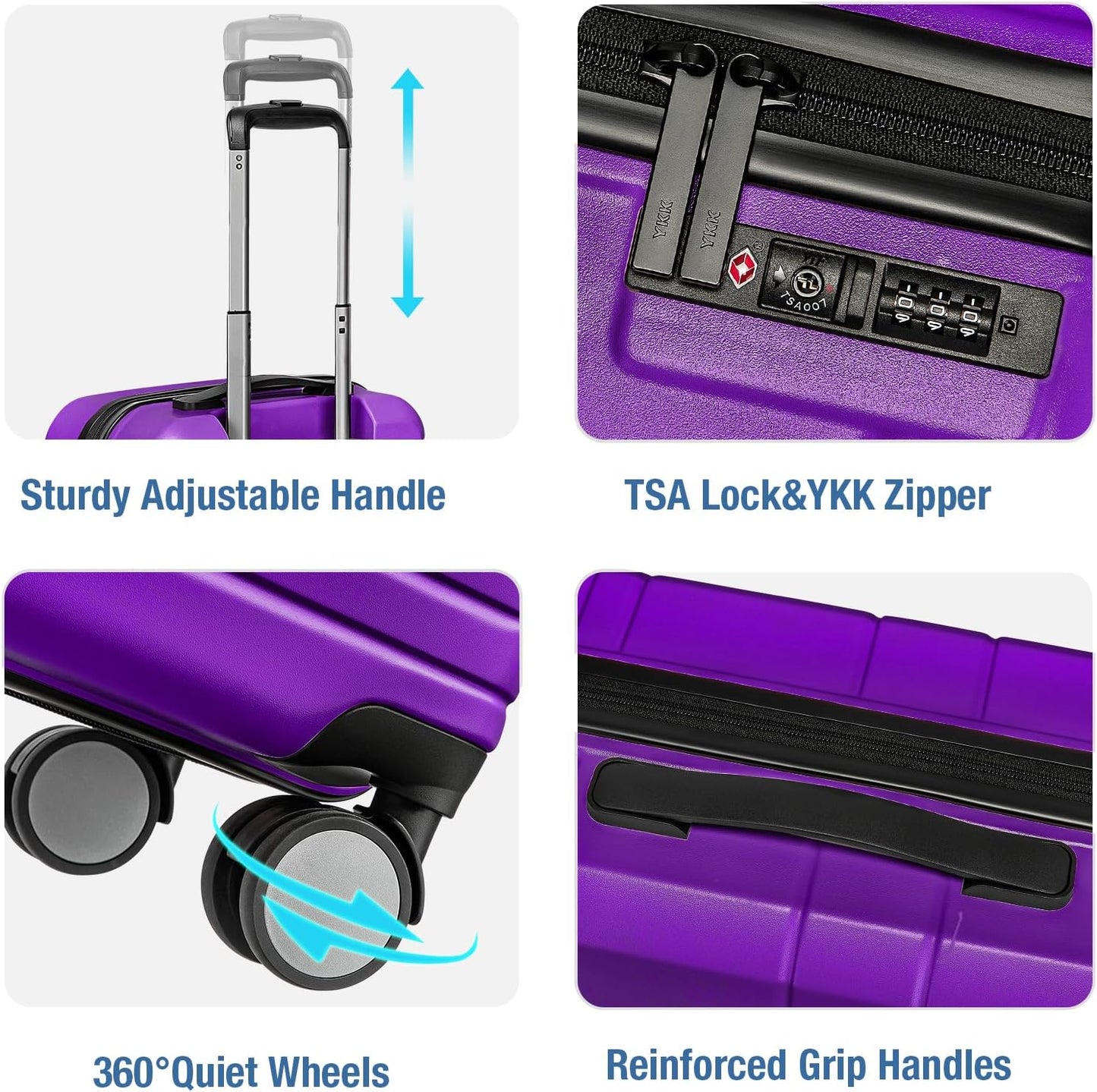 KYME Carry On Luggage 22x14x9 Airline Approved with TSA Lock Hard Shell Carry On Suitcase Lightweight Suitcases with Wheels Small Luggage for Men Women,Carry-On 20 Inch,Purple