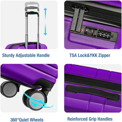 KYME Carry On Luggage 22x14x9 Airline Approved with TSA Lock Hard Shell Carry On Suitcase Lightweight Suitcases with Wheels Small Luggage for Men Women,Carry-On 20 Inch,Purple