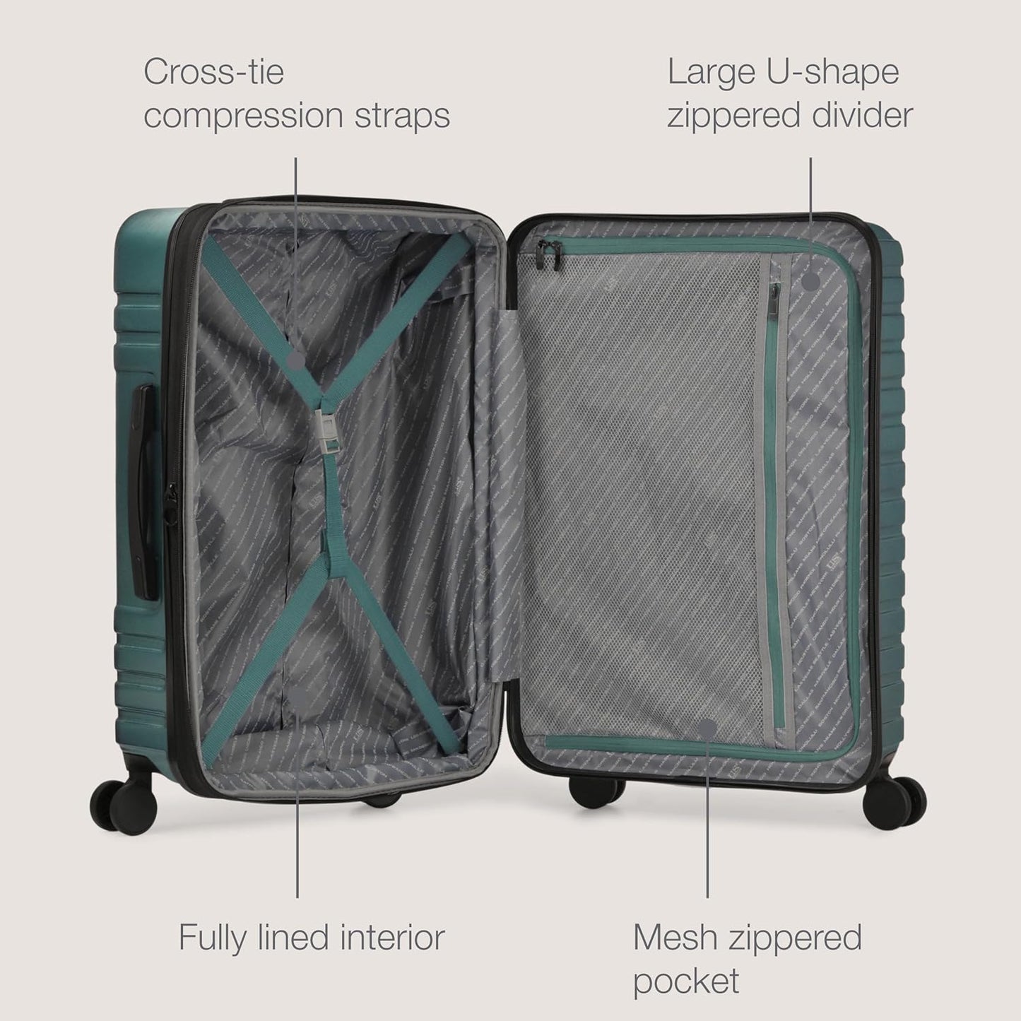U.S. Traveler Boren Polycarbonate Hardside Rugged Travel Suitcase Luggage with 8 Spinner Wheels, Aluminum Handle, Teal, 3-Piece Set, USB Port in Carry-On