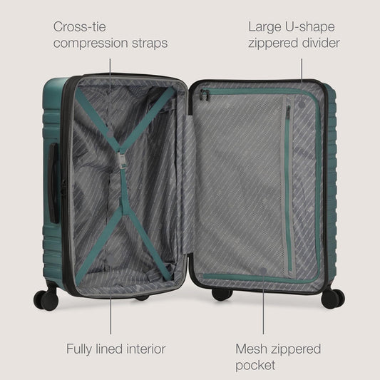 U.S. Traveler Boren Polycarbonate Hardside Rugged Travel Suitcase Luggage with 8 Spinner Wheels, Aluminum Handle, Teal, 2-Piece Set, USB Port in Carry-On