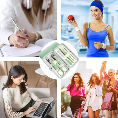 7pcs Manicure Set, Nail Clippers Kit, Stainless Steel Manicure Kit, Nail Clipping Tools Portable Travel Grooming Kit, The Best Gift with Luxurious Case (Green)