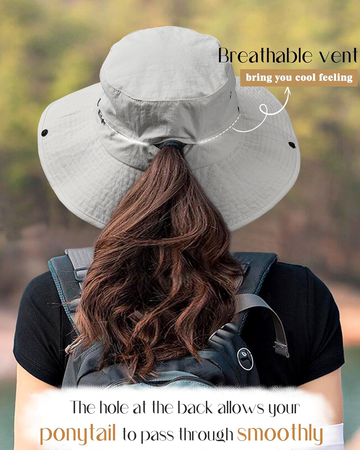 FURTALK Sun Hats for Women Ponytail UPF 50+ Beach Summer Hat Wide Brim Packable Cowboy Hat