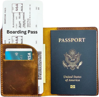Leather Passport Holder for Men and Women - Handmade Vintage Travel Wallet - Mens Passport Case with Card Organizer - Genuine Leather Passport Cover - 2 Card Slots (Style A)