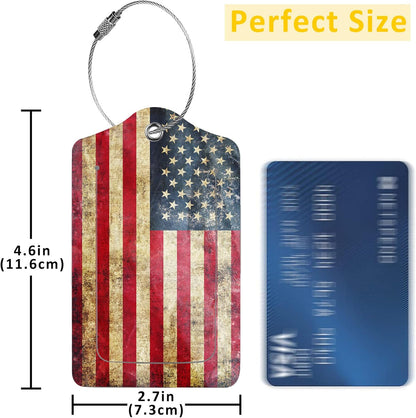 2 Pack Luggage Tag for Suitcase,Retro USA Flag PU Leather Suitcase Tags Identifiers with Privacy Name Address Labels and Durable Steel Loop for Women Men Travel
