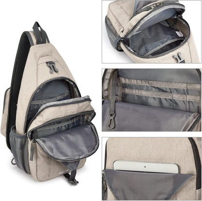 G4Free Sling Bag RFID Blocking Sling Backpack Crossbody Chest Bag Daypack for Hiking Travel(Ivory)