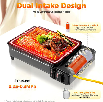 Dual Fuel Camping Stove | Windproof Portable Gas Stove with Adjustable Flame | Butane & LPG Outdoor Cooker | Lightweight Design(7.05lbs) for Backpacking, Hiking & Emergency Cooking