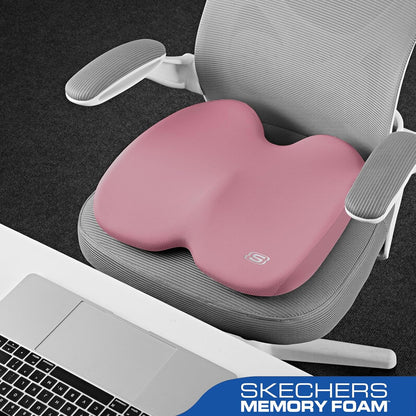 Skechers Memory Foam Seat Cushion,Ribbed Fabric Office Chair Cushion for Tailbone Pain Relief,Butt Pillow for Office Chair,Car Seat Cushion,Long Sitting Office Workers,and Car Drivers,Pink