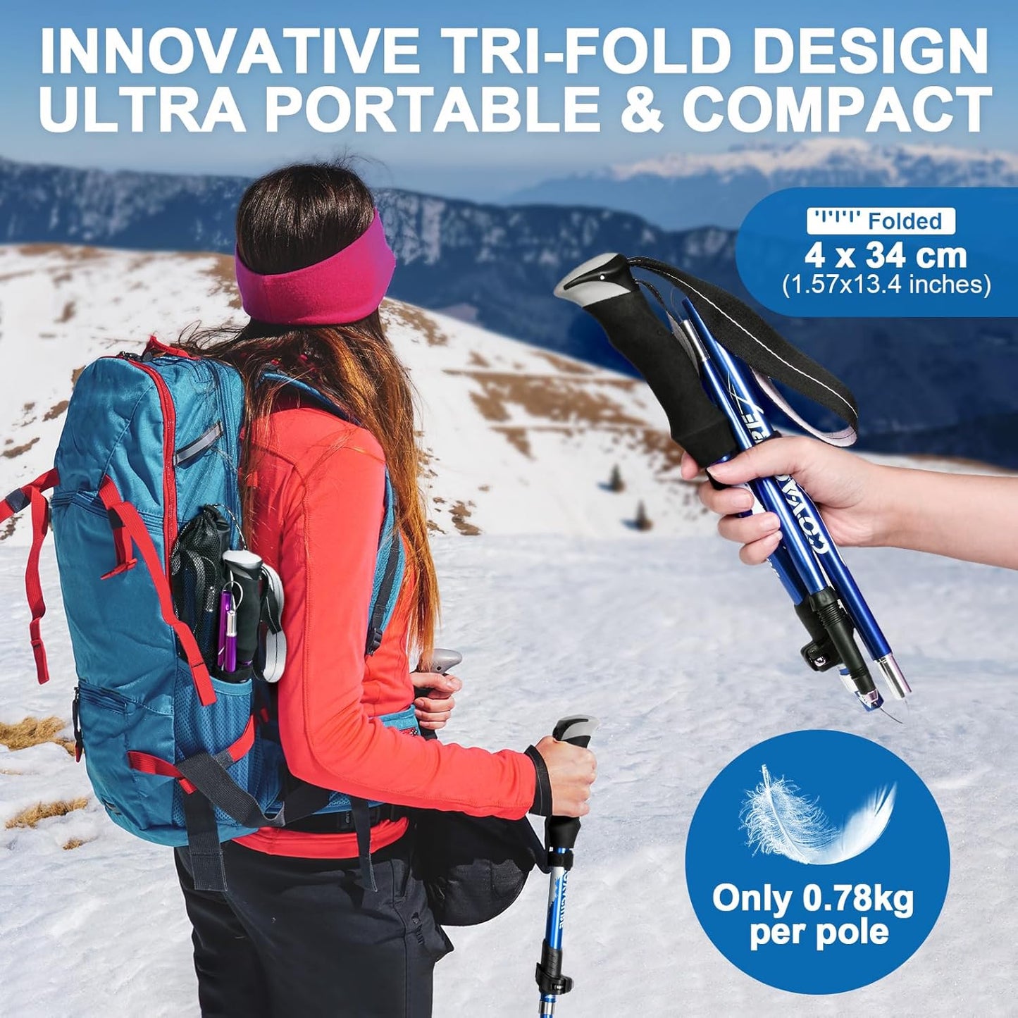 Covacure Trekking Poles Collapsible Hiking Poles - Aluminum Alloy 7075 Trekking Sticks with Quick Lock System, Telescopic, Collapsible, Ultralight for Hiking, Camping