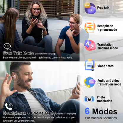 AI Language Translator Earbuds Real Time, 164 Language/6 Translation Modes Translator Earbuds 3-in-1 Translation Headphones, Bluetooth 5.4 Translation Device for Travel Business, Navy Blue