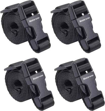 Buckle Straps with Clips, Adjustable Nylon Straps with Buckle, Black 4 Pack (4‘x0.75“)