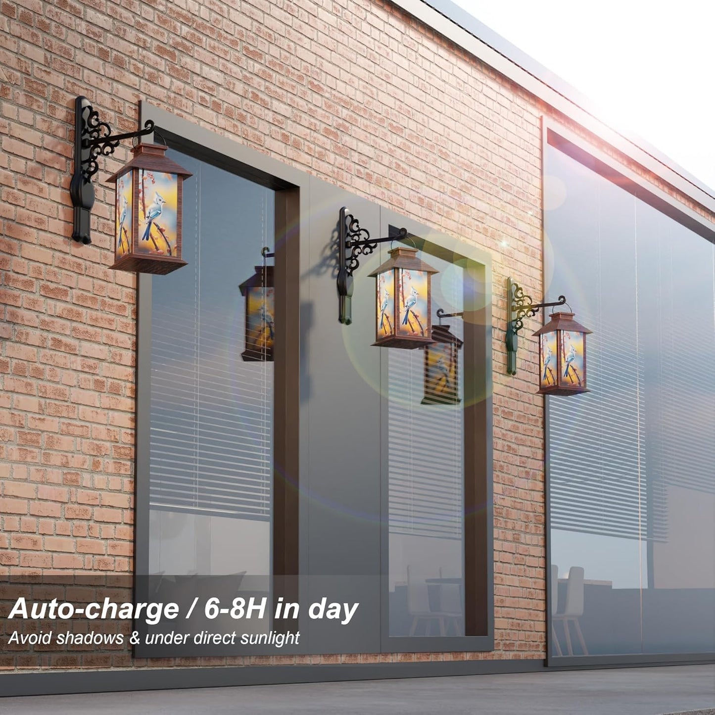 Outdoor Solar Lanterns, Waterproof Blue Jay Hanging Lantern with Flickering LED Candle, 13'' Bird Outdoor Solar Powered Lantern Decor for Porch Patio Garden Balcony Pathway, 1 Pack