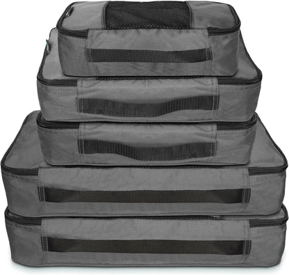 TravelWise Packing Cube System - Durable 5 Piece Weekender Plus Set (Silver)