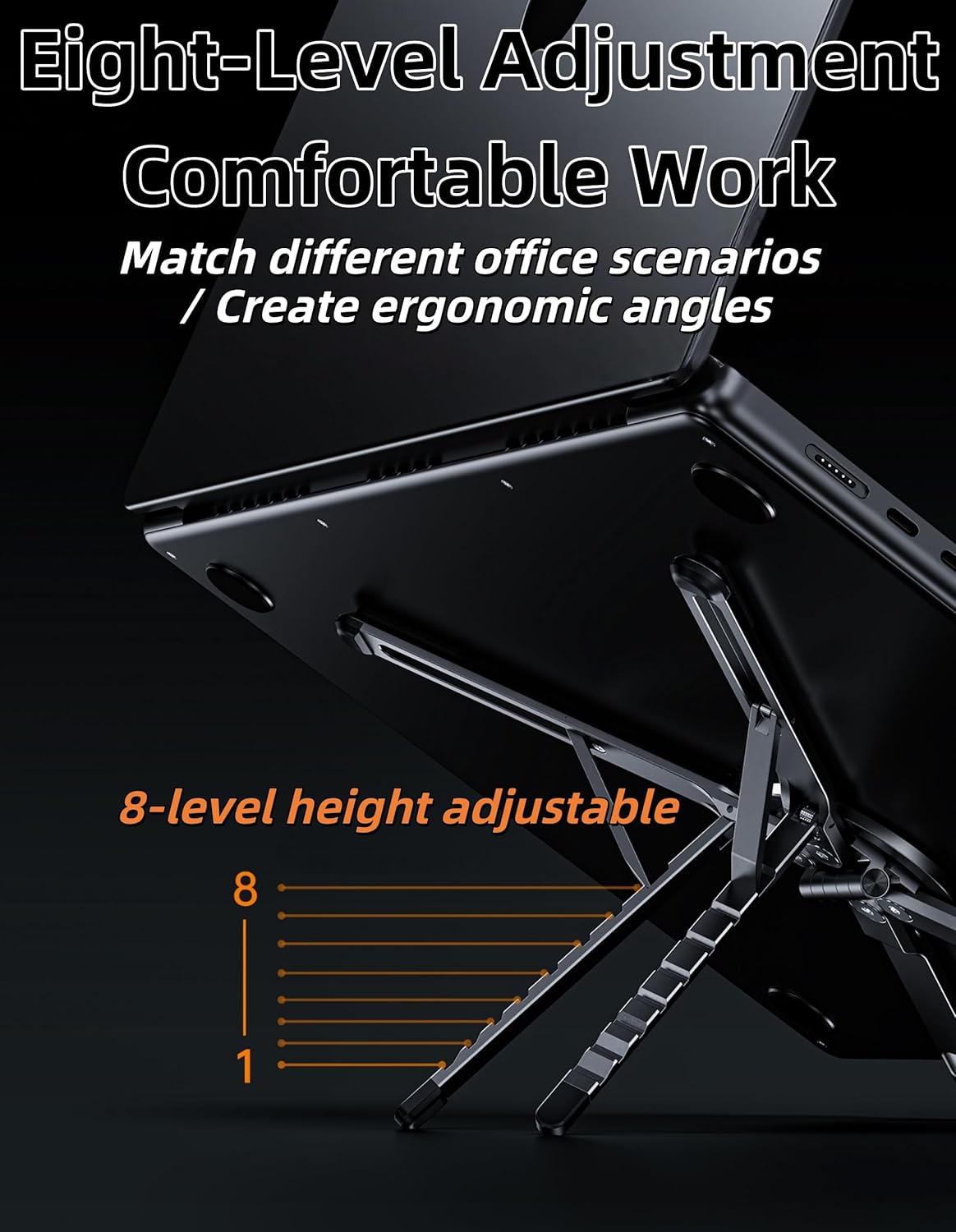 3-in-1 Folding Aluminum Alloy Laptop Stand, Height Adjustable Ergonomic Computer Riser Holder for Phone/Tablets/Computers, Portable Notebook Mount for Desk